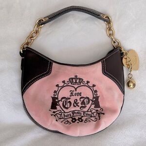 Juicy Couture Y2K velour “Juicy Pretty Thing” shoulder bag, pink & brown 🩷🤎